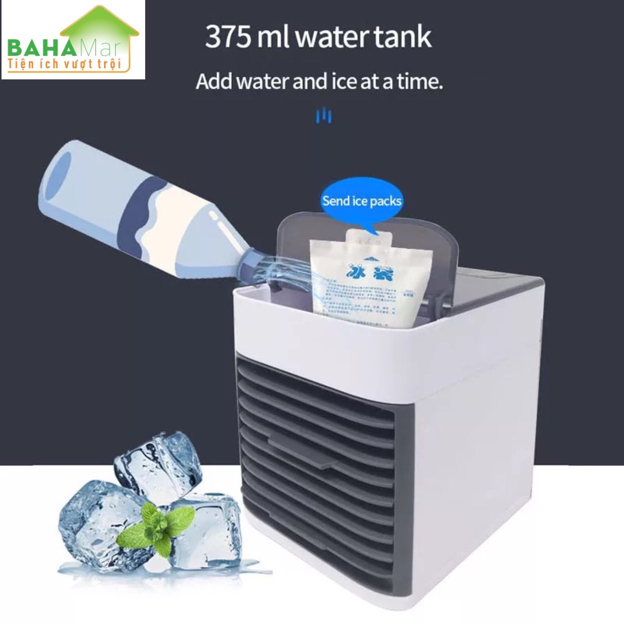 MÁY ĐIỀU HÒA KHÔNG KHÍ MINI - LÀM MÁT KHÔNG GIAN CÁ NHÂN "BAHAMAR" có thể cho nước hoặc nước đá tạo không khi mát lành
