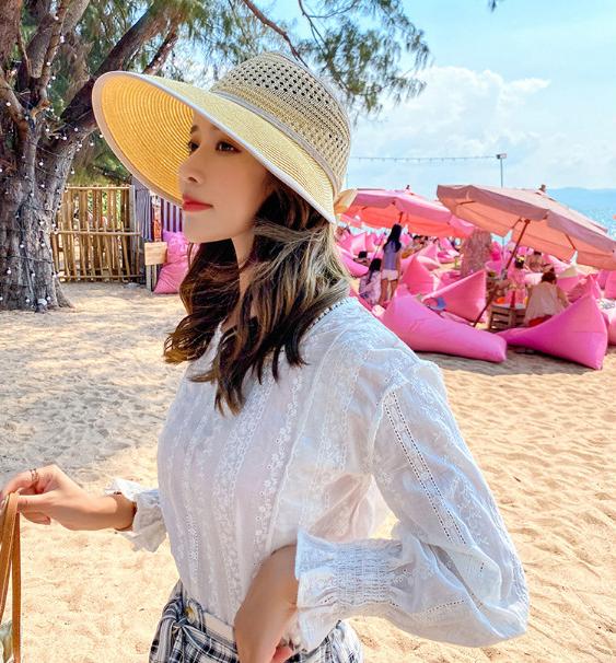 Nón rộng vành thắt nơ thời trang, mũ chống nắng nửa đầu phong cách Hàn