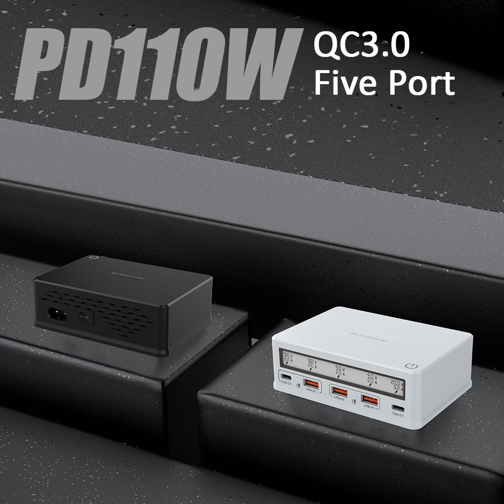 USB Wall Charger 110W 5-Port USB Charging Station Multi Port USB Hub Charger Compact Size LCD Display Compatible with Smartphone Tablet and Multiple Devices
