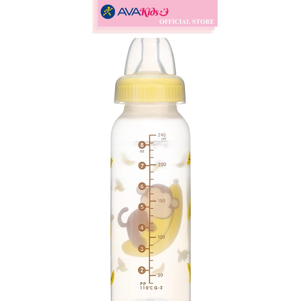 Bình sữa nhựa PP Pigeon cổ hẹp 240 ml - Hình khỉ (từ 4.5 tháng)