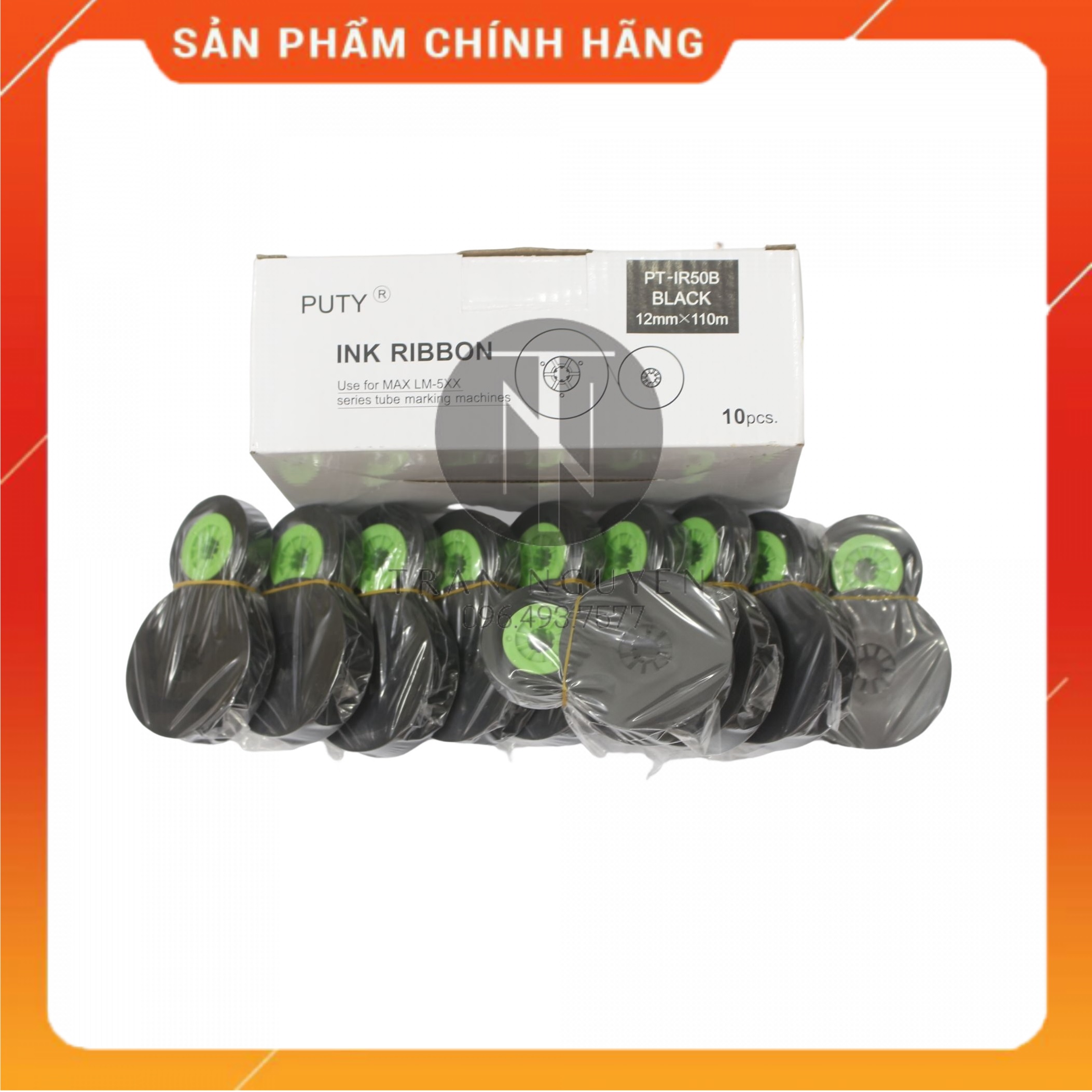 [Combo 5 cuộn] Mực in ống lồng Max PT-IR50B - 12mm, dài 110m/cuộn - Hàng nhập khẩu