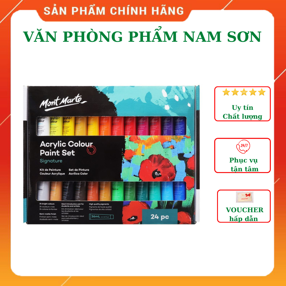 Màu Acrylic Paint Mont Marte Bộ 18243648 Màu X 36Ml - Bộ 24 Màu