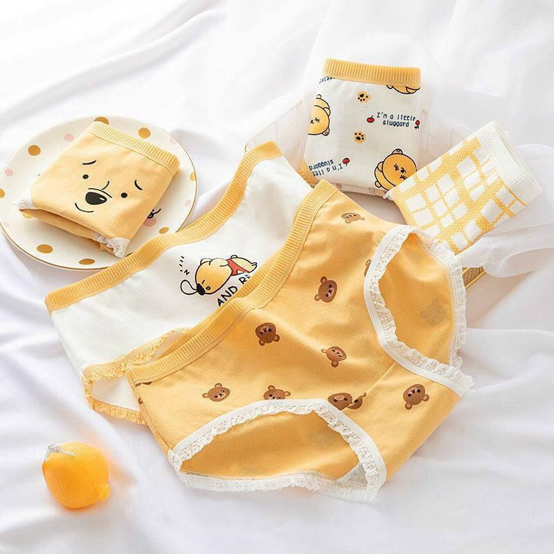 Set 5 Quần Lót Cotton Hoạ Tiết Gấu nhiều mẫu_Quần Lót 5 Kiểu Gấu Vàng Thư Giãn Mới 5134