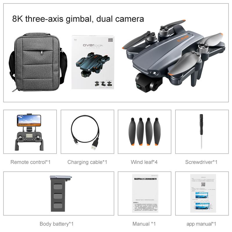 RG106 Pro GPS Máy bay không người lái 8k HD Camera kép Fpv Chụp ảnh trên không chuyên nghiệp Máy bay trực thăng động cơ không chổi than 3 trục Gimbal RC Quadcopter Màu sắc: Đen-8K-1B