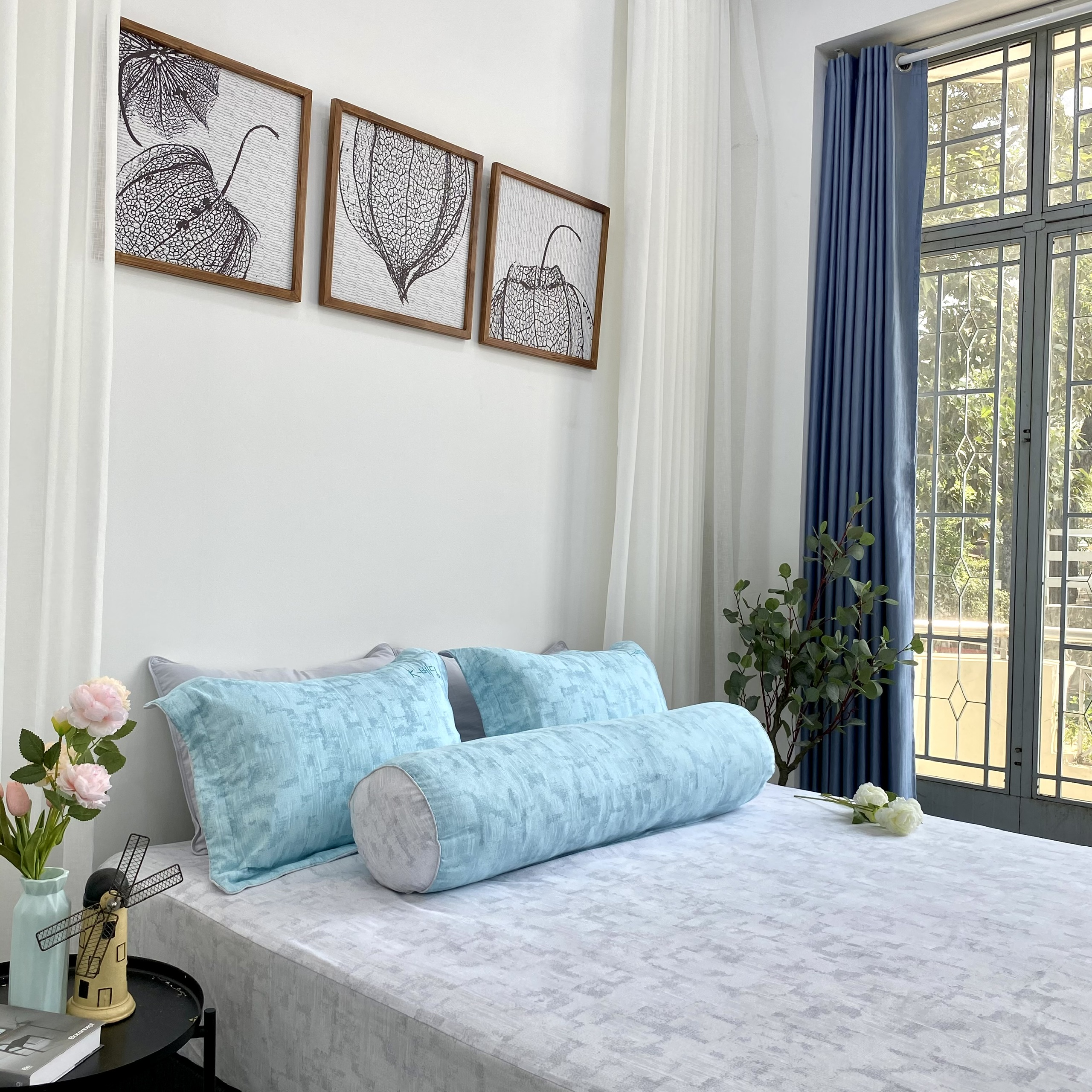 Bộ ga giường  KBedding by Everon KMTP 114 Microtencel Xám phối xanh (4 món)