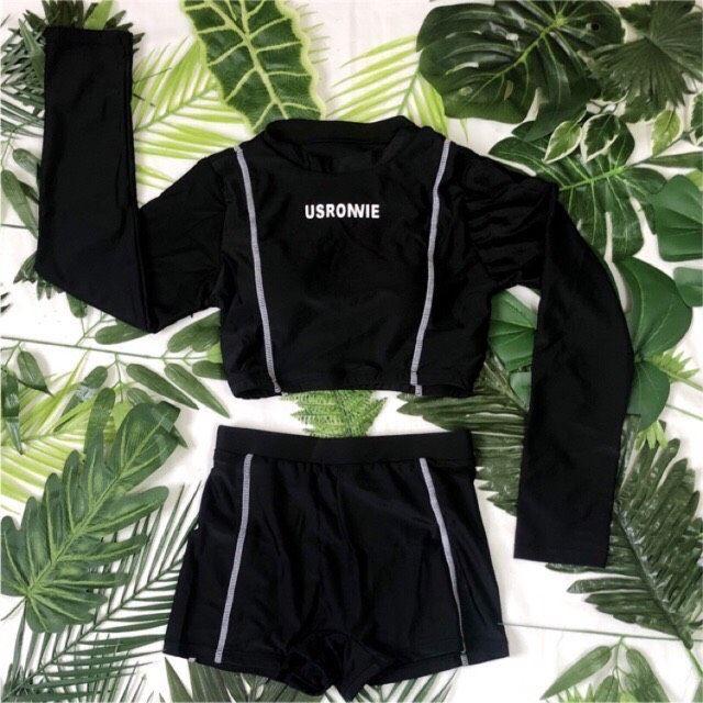 Đồ bơi dài tay áo croptop quần đùi cạp cao Usronnie siêu tôn dáng