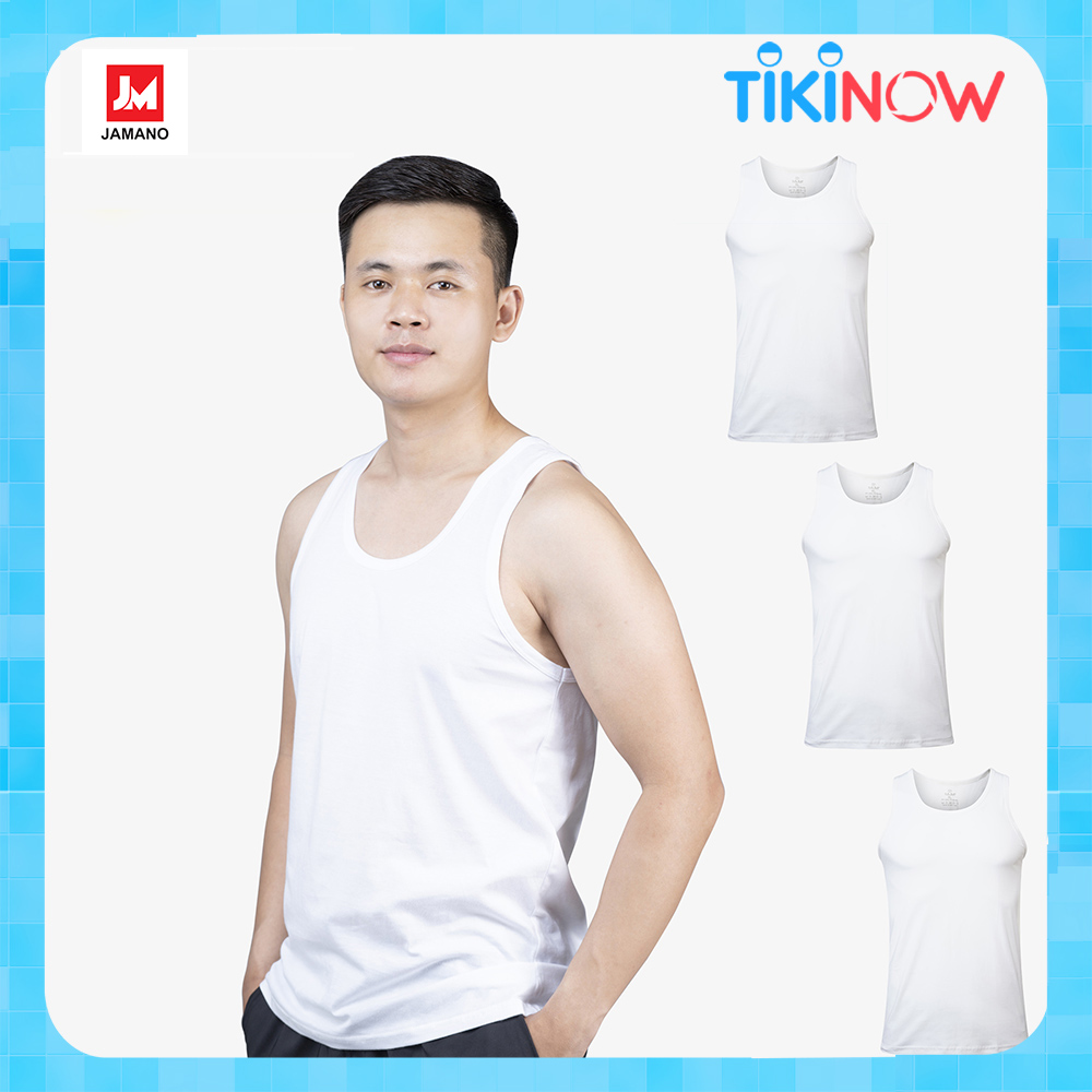 Combo 3 Áo Ba Lỗ Nam, Áo 3 Lỗ Nam, Sợi Cotton Mềm Mịn, Thấm Hút Mồ Hôi Tốt, Thoáng Mát, Mặc Thoải Mái Jamano - Trăng - M