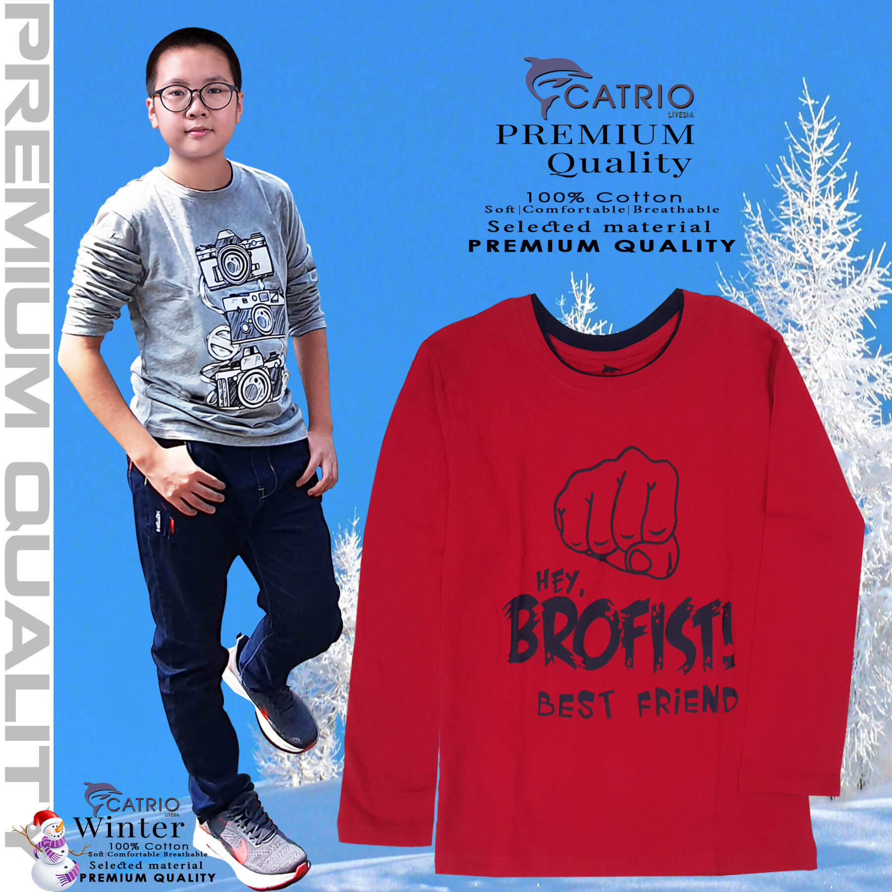 ÁO THUN DÀI TAY BÉ TRAI CATRIO in BROFIST màu ĐỎ là áo phông trẻ em 10 tuổi , vải 100% cotton an toàn, thuộc BST quần áo trẻ em mùa thu đông CATRIO