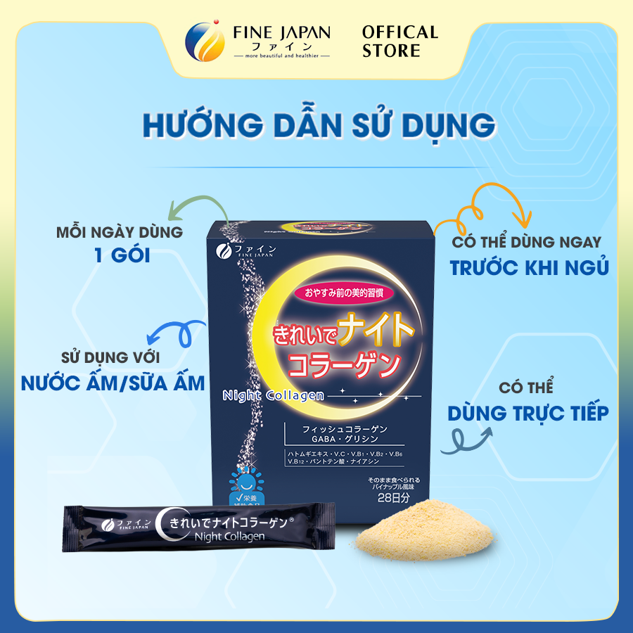 Bột Uống Hỗ Trợ Giấc Ngủ & Đẹp Da Night Collagen FINE JAPAN 28 thanh
