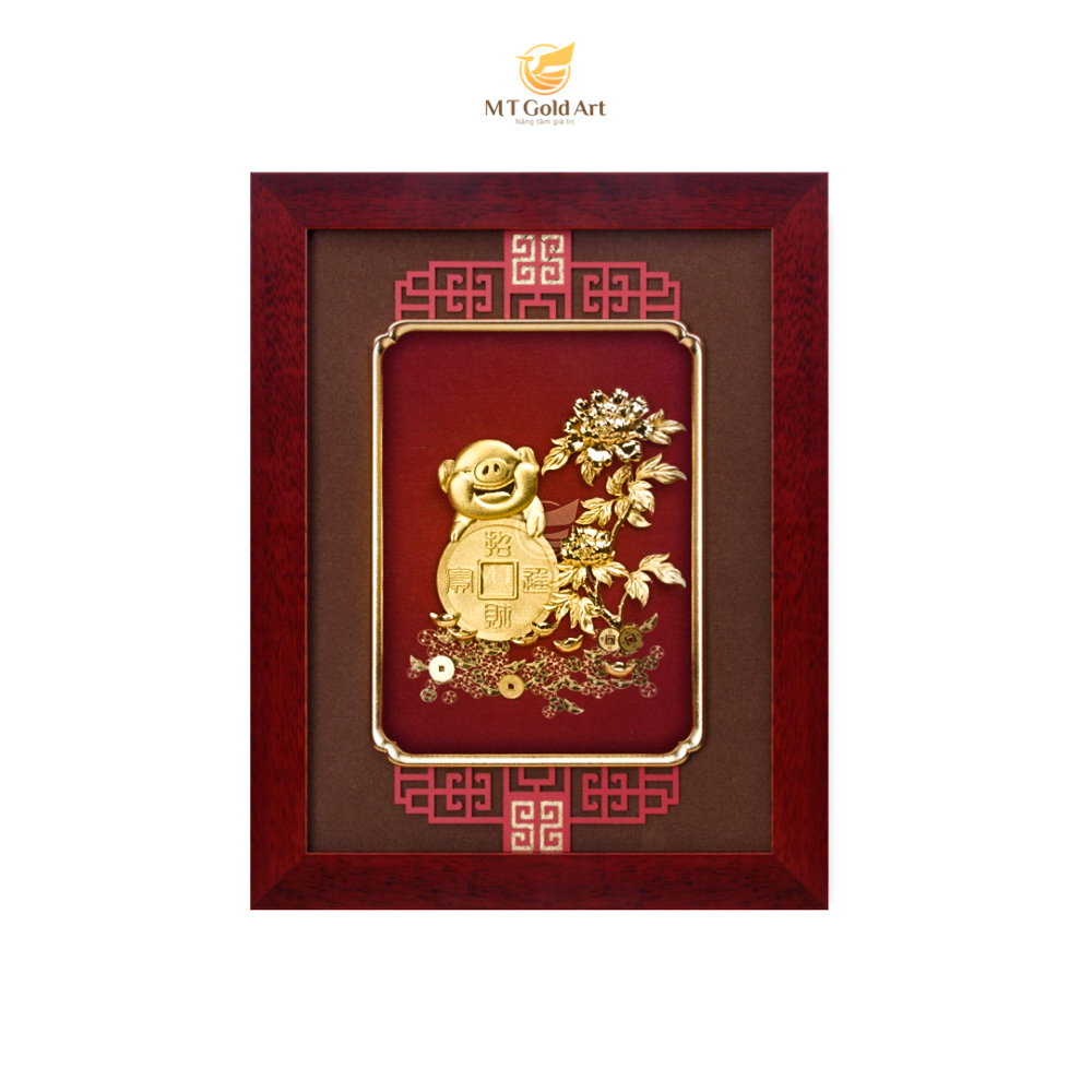 Tranh heo dát vàng (26×33) MT Gold Art- Hàng chính hãng, trang trí nhà cửa, phòng làm việc, quà tặng sếp, đối tác, khách hàng, tân gia, khai trương