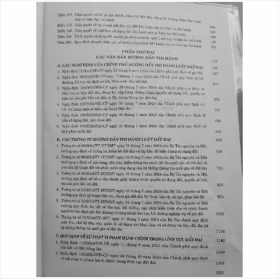 Sách Luật Đất Đai sửa đổi, bổ sung năm 2024 và Các Văn Bản Hướng Dẫn Thi Hành - V2479TP