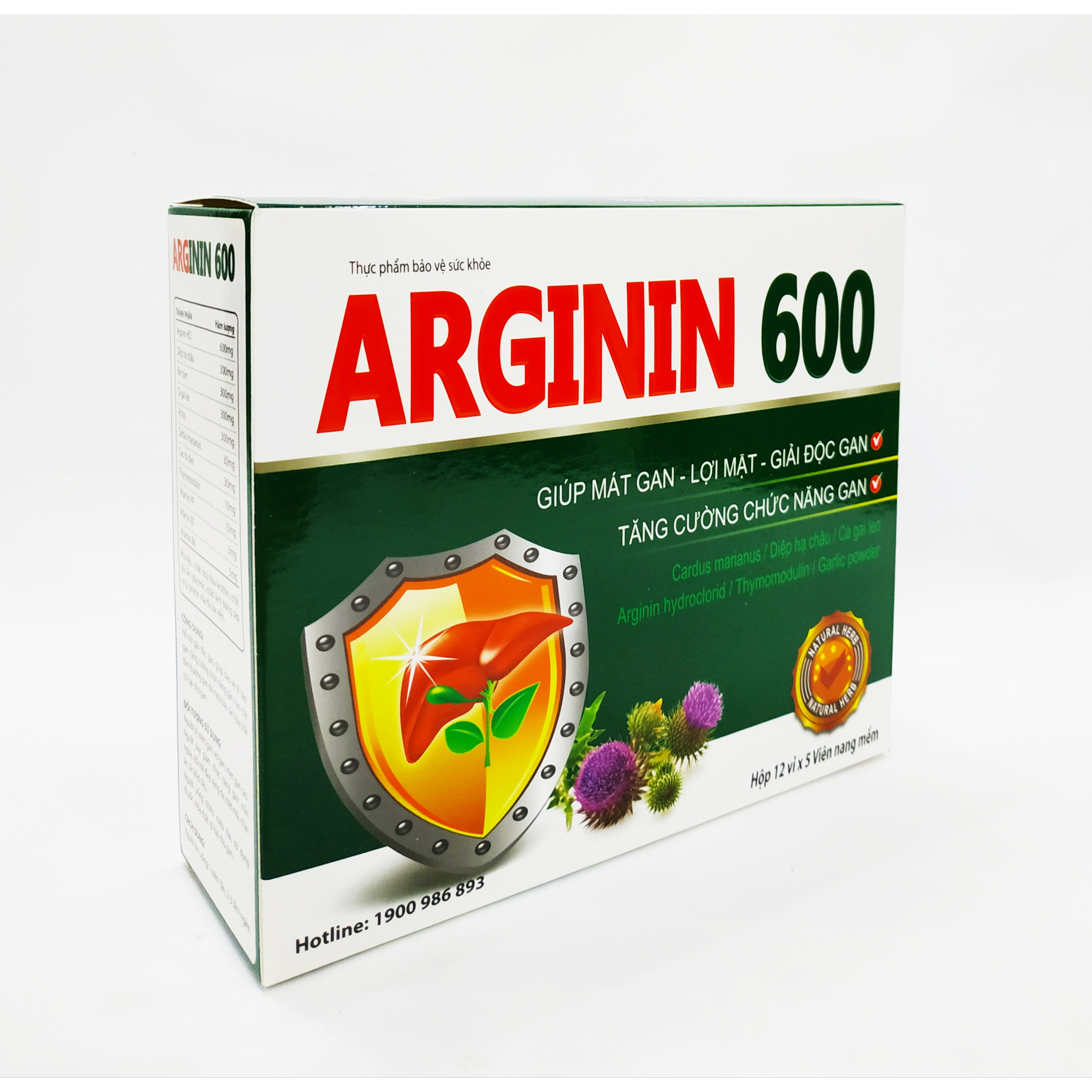 Viên Uống Bổ Gan Arginin 600 - Hỗ Trợ Giải Độc, Bảo Vệ Tế Bào Gan - Giúp Thanh Nhiệt Mát Gan - Hết Lo Nóng Trong, Dị Ứng Mẩn Ngứa, Nổi Mề Đay - Hộp 60 Viên