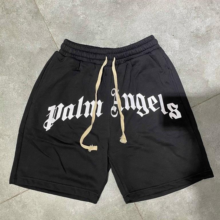 Quần short nỉ cotton Palm Angles đen, quần short thể thao dây rút thời trang cao cấp - Gin Store