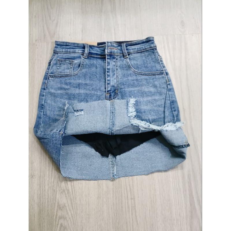 Chân váy jean rách ngắn mini có lót quần,váy bò rách