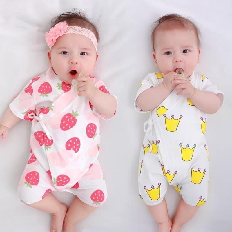 Body pizama cotton lụa - kimono đồ bộ đồ ngủ cho bé trai gái - body trái cây dưa hấu bơ dâu chanh mickey - áoquần trẻ em