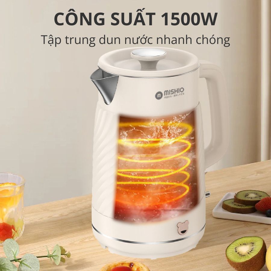 Ấm thuỷ giữ nhiệt 1.7 Lít Mishio MK385 inox 304 - hàng chính hãng