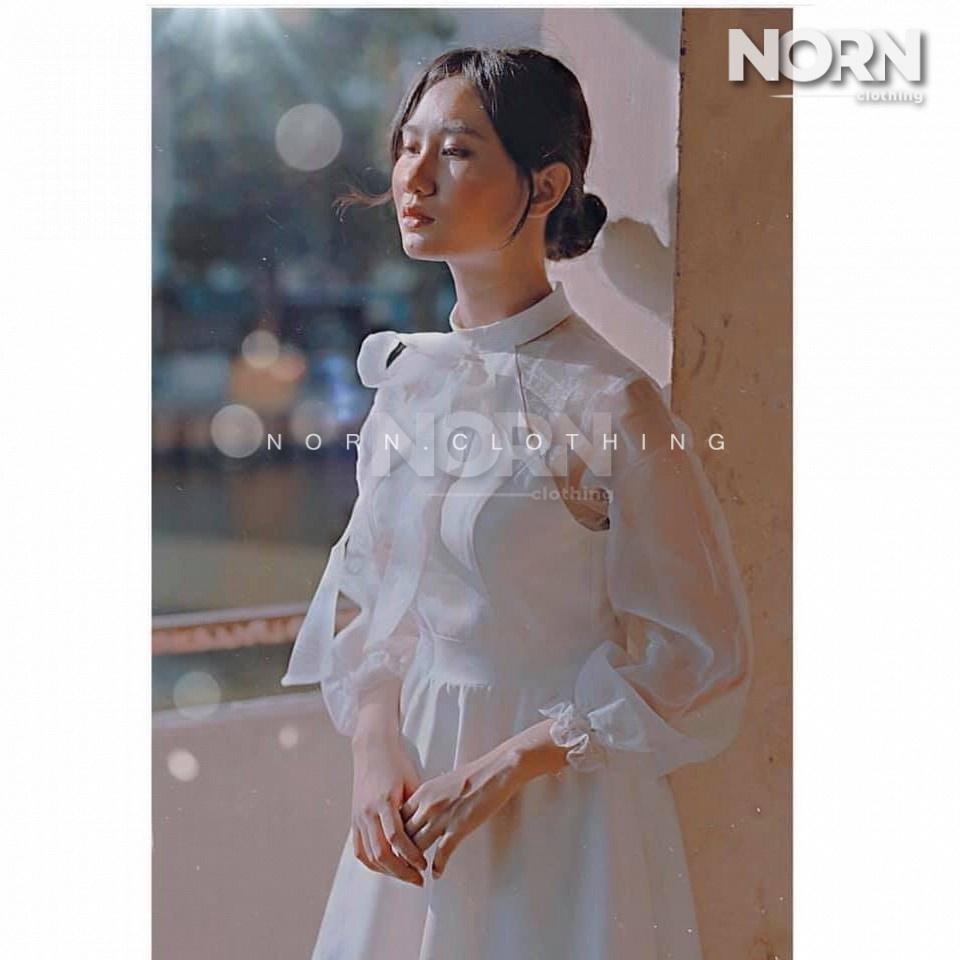 Đầm dự tiệc trắng xòe bồng nơ cổ siêu đẳng cấp - NORN Clothing