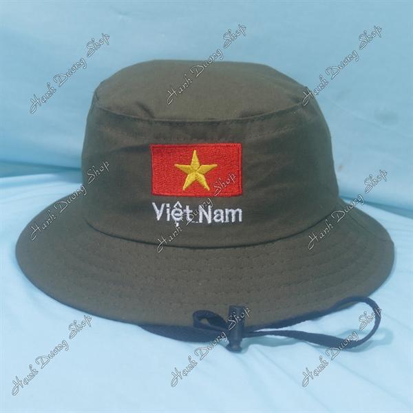 Nón tai bèo trẻ em 3-5 tuổi, mũ tai bèo thêu Lá cờ Việt Nam size đầu 52-53cm, đường kính 18cm - Nâu