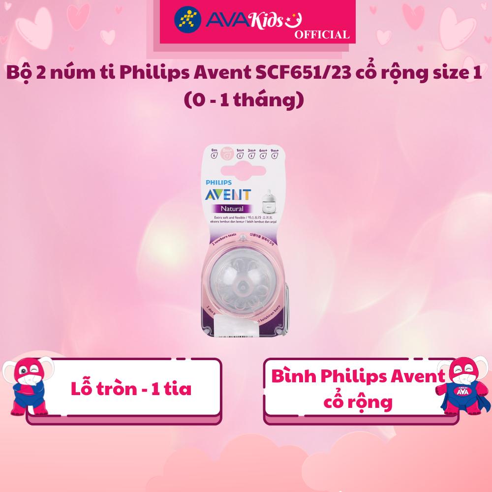 Bộ 2 núm ti Philips Avent SCF651/23 cổ rộng size 1 (0 - 1 tháng) - Hàng Chính Hãng