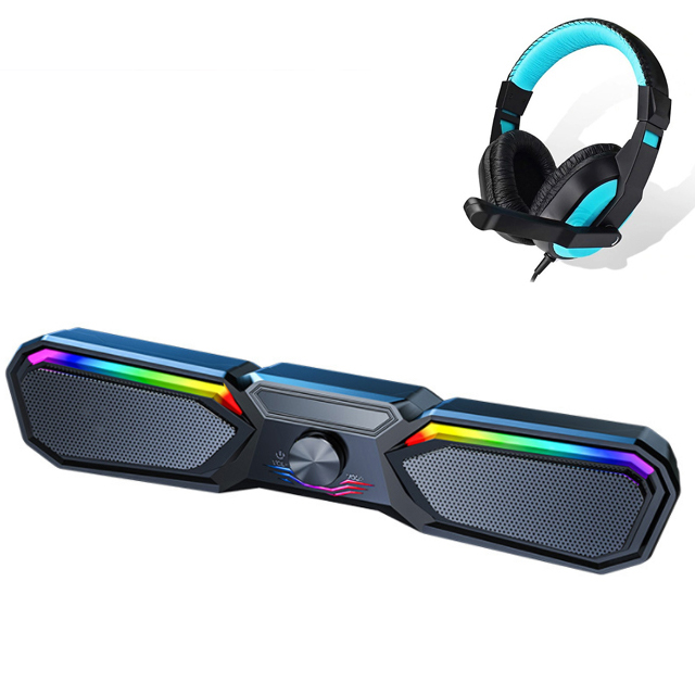 Loa Thanh Bluetooth Gaming Soundbar Có Led RGB Nổi Bật V197 Để Bàn Dùng Cho Máy Vi Tính PC, Laptop, Tivi + Tai nghe chụp tai cao cấp ( màu ngẫu nhiên )