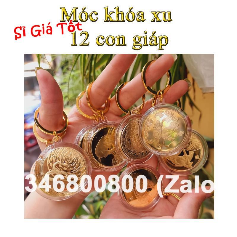 Móc Khóa Đồng Xu 12 Con Giáp Mạ Vàng Treo Oto, Xe Máy Phong Thủy