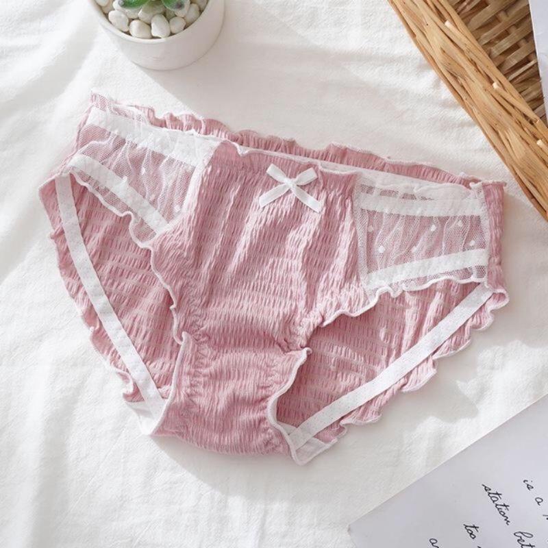 QUẦN LÓT COTTON SỢI BÔNG BÈO NHÚN PHA REN ĐÍNH NƠ