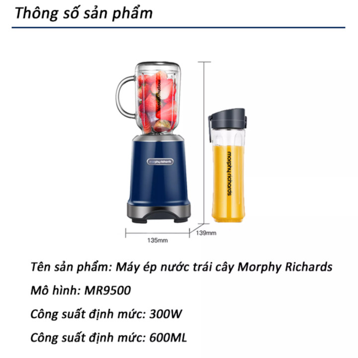 Máy Xay Sinh Tố 2 Ly Cao Cấp Morphy Richards - Dung tích 600ml - Công suất 300W - Tốc độ xay 24000 RPM - Hàng Nhập Khẩu