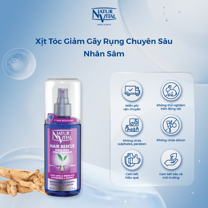 Xịt Tóc NaturVital Hair Loss Leave-in Anti-Breakage Chiết Xuất Nhân Sâm Hỗ Trợ Giảm Gãy Rụng Chuyên Sâu, Giúp Phục Hồi & Bảo Vệ Ngọn Tóc, Hỗ Trợ Tạo Kiểu