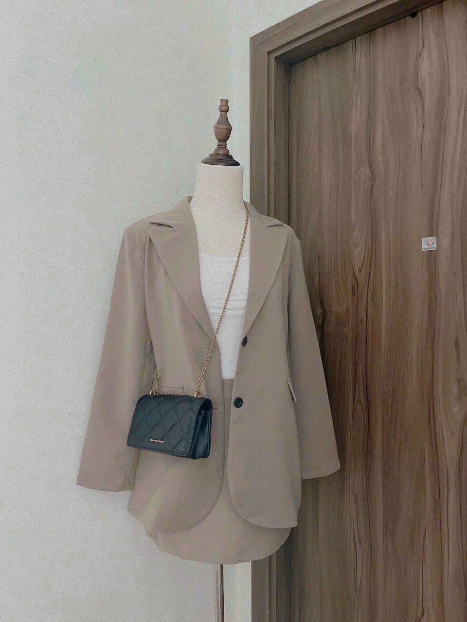 ĐẦM SET ÁO KHOÁC BLAZER VEST RỘNG TAY DÀI + CHÂN VÁY NGẮN CHỮ A LƯNG CAO SUÔNG TRƠN + ÁO 2 DÂY ĐI CHƠI ĐI TIỆC DẠO PHỐ CÔNG SỞ