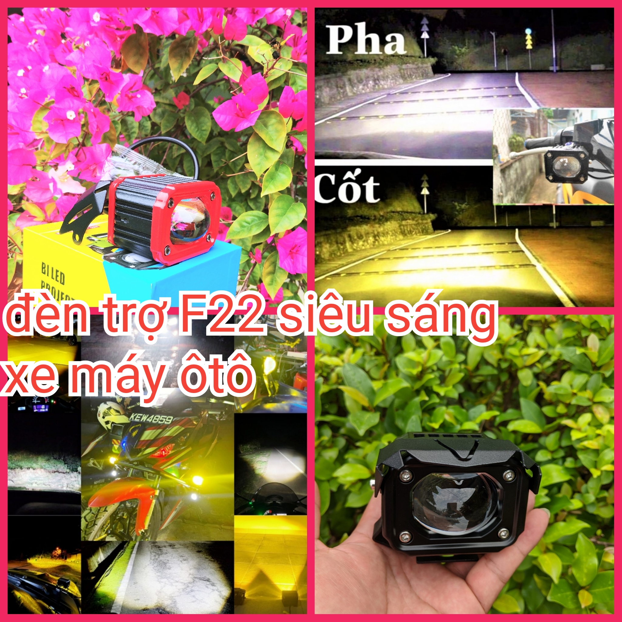 SIÊU CẤP VỚI 1 ĐÈN TRỢ SÁNG BI CẦU F22XP 60W SIÊU SÁNG XE MÁY XE HƠI ÔTÔ MẪU MỚI HÀNG CAO CẤP