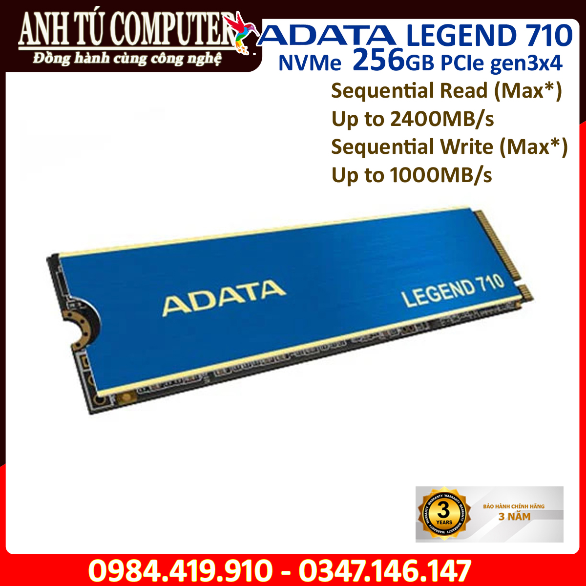 Ổ cứng SSD MVMe ADATA LEGEND 710 256GB PCIe Gen3x4 M.2 2280 hàng chính hãng