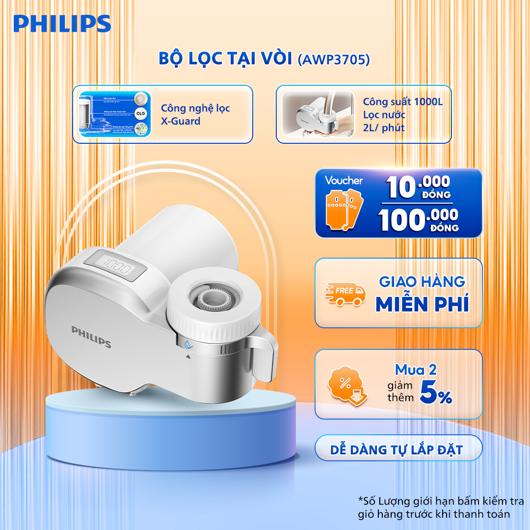 [HÀNG CHÍNH HÃNG]  Bộ thiết bị lọc nước tại vòi Philips AWP3705