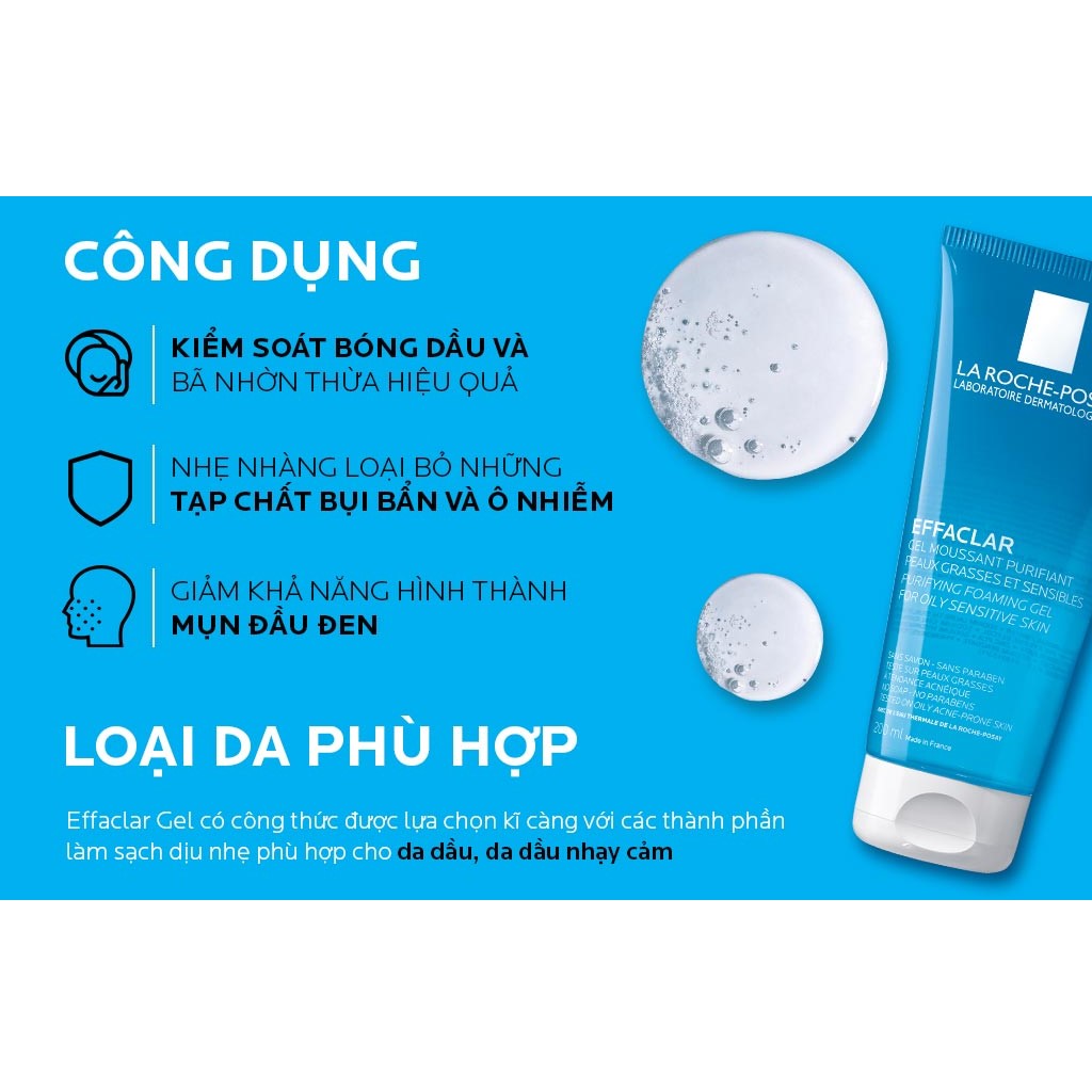 Bộ chống nắng không nhờn rít La Roche-Posay Anthelios Shaka Fluid 50ml & Gel rửa mặt cho da dầu mụn 50ml