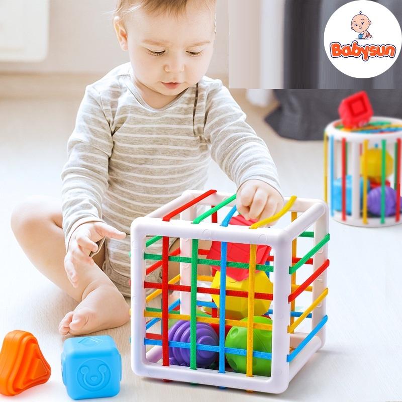 Đồ chơi giáo cụ montessori thông minh hộp đan dây kèm bóng xúc giác cho bé