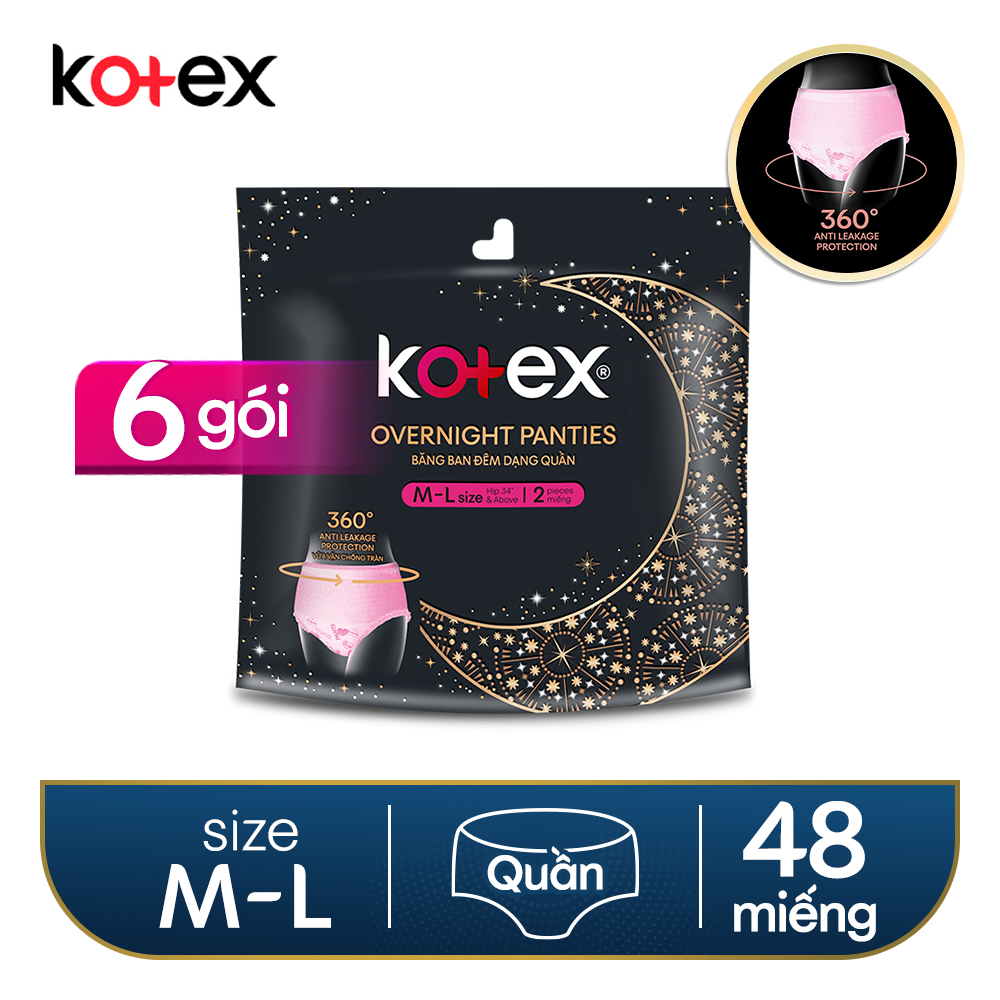 Combo 6 bvs Kotex đêm dạng quần M/L 2 miếng