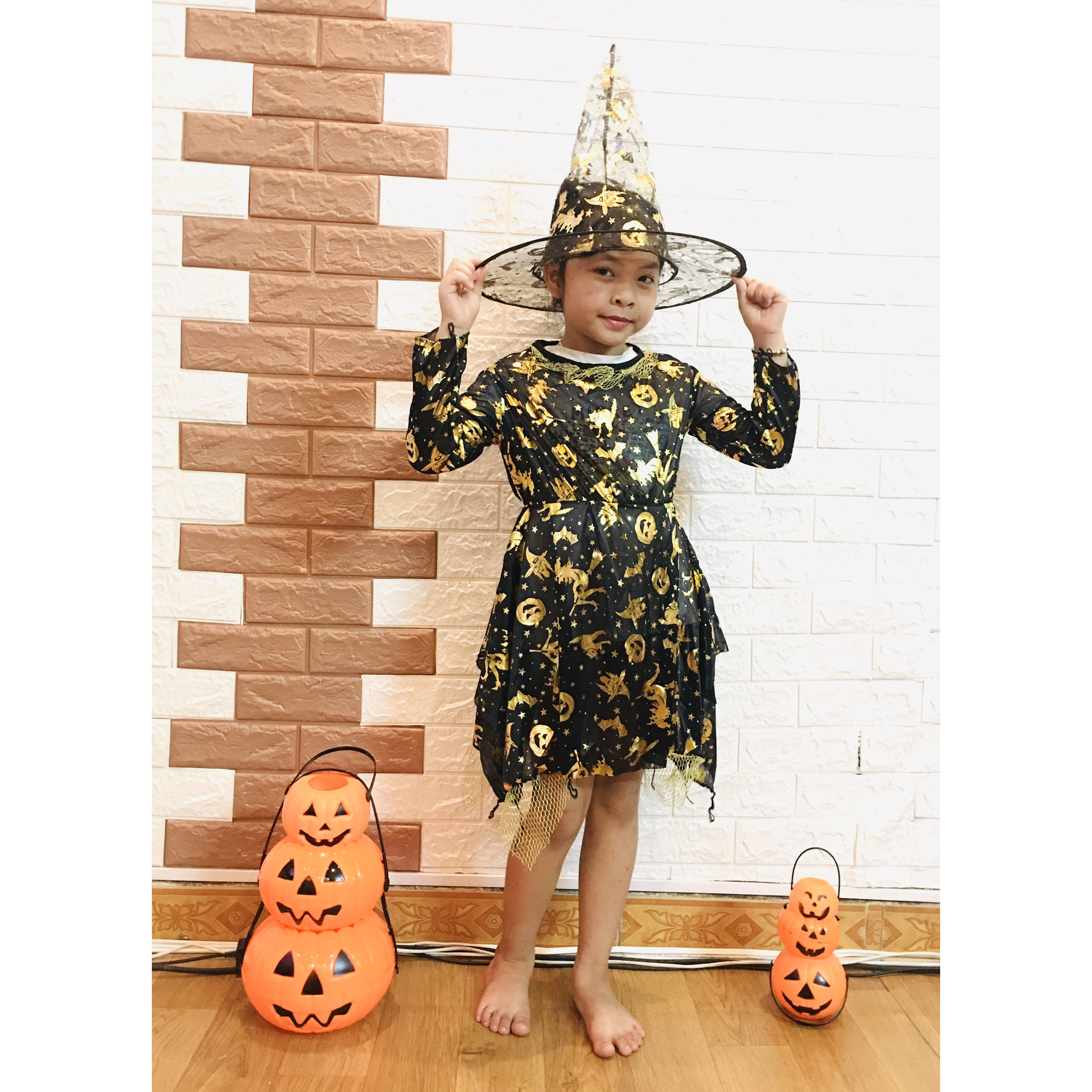 Set váy phù thủy kèm mũ hoá trang halloween