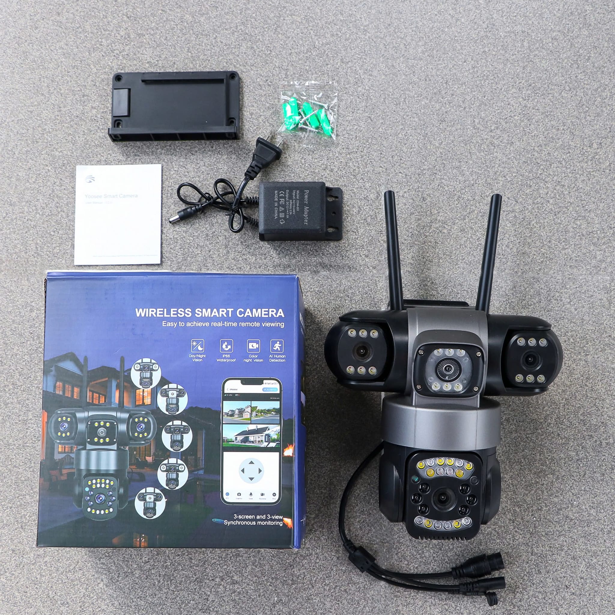 Camera wifi Yoosee Ngoài Trời 20MPX 4 Mắt 3 Màn Hình Kép Q10-28 Phiên Bản Mới 2025,Đêm Có Màu, Đàm Thoại Hai Chiều, Chống Nước Nhựa IP66, Hàng Nhập Khẩu
