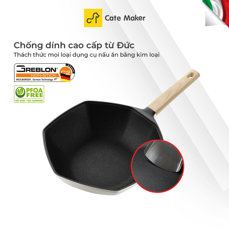 Chảo chống dính lục giác Cate-Maker MAPLE LEAF SERIES GYL-FY28CB, size 28cm, dùng cho mọi loại bếp