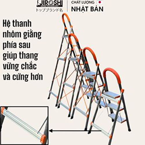 Thang ghế thắp hương gấp gọn nhôm inox Jiroshi 3 4 5 7 bậc, thang xếp gia đình inox nhật bản có tay vịn thông minh.