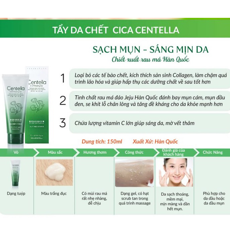 Tẩy da chết cho da mụn Beauskin Centella Cica 150ml