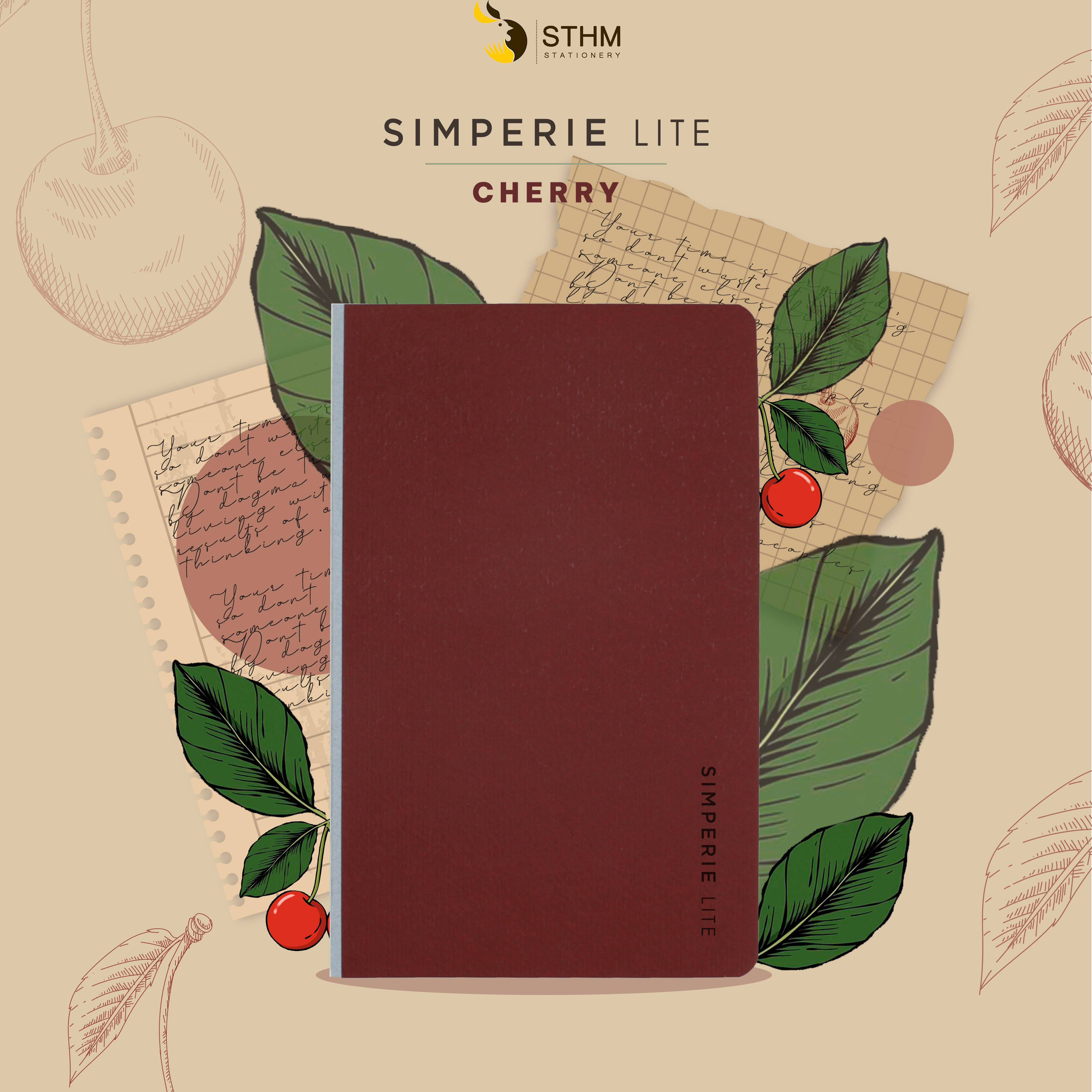 [STHM stationery] - SIMPERIE LITE - Cherry - Sổ tay mở flat 180 độ - Ruột kem 80gsm có chấm chia cột