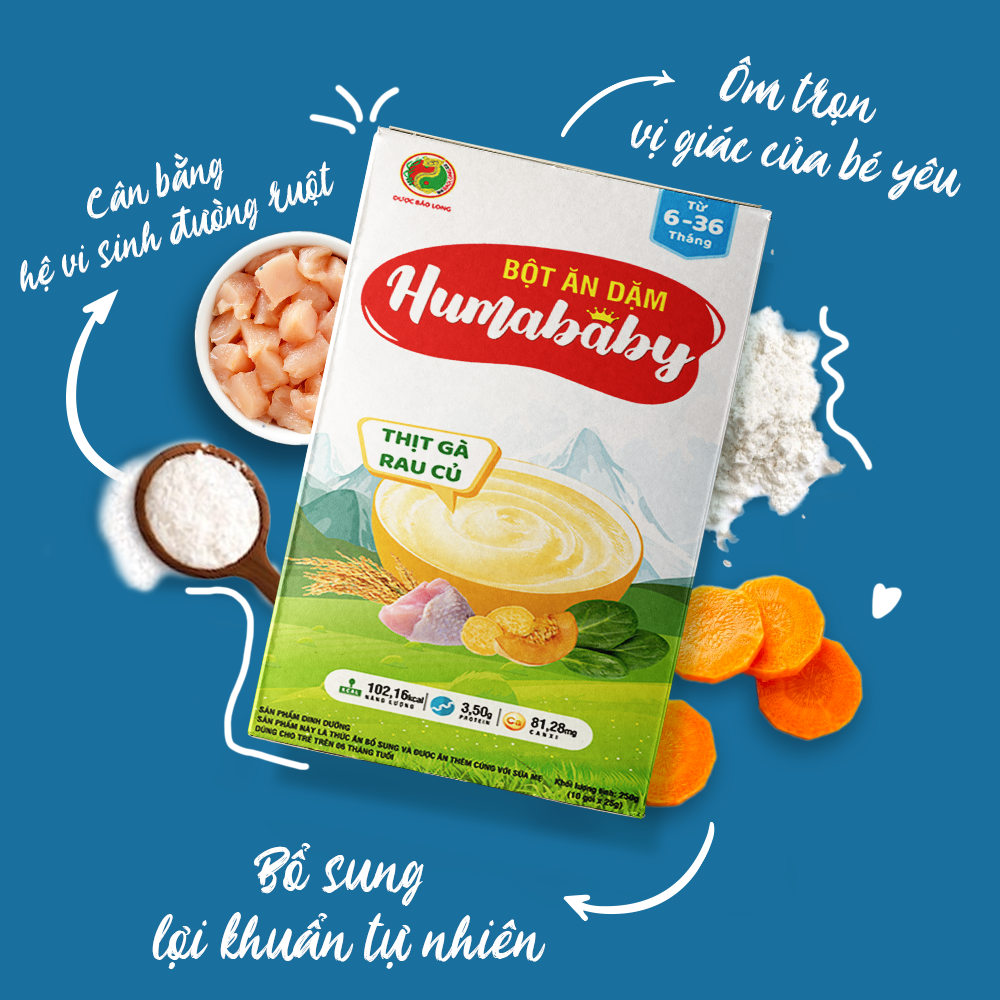Bột Ăn Dặm Humababy Vị Thịt Gà Rau Củ - Hộp 10 Gói x 25g