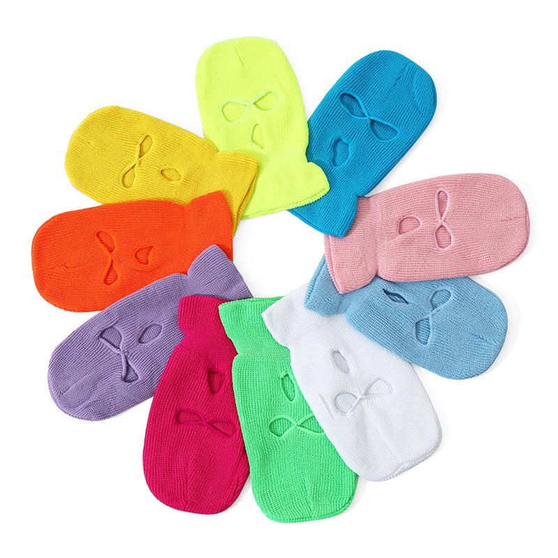 Fashion Fall Face Cover Hats Beanie 3 hố balaclava đi bộ đạp xe trượt tuyết mùa đông ngoài trời áo dệt kim ấm cho phụ nữ đàn ông Color: 08