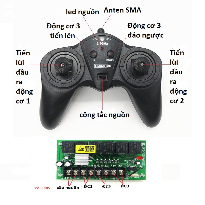 Mạch thu phát 6 Kênh tần số 2.4Ghz nguồn 7.4V đến 30V 20A