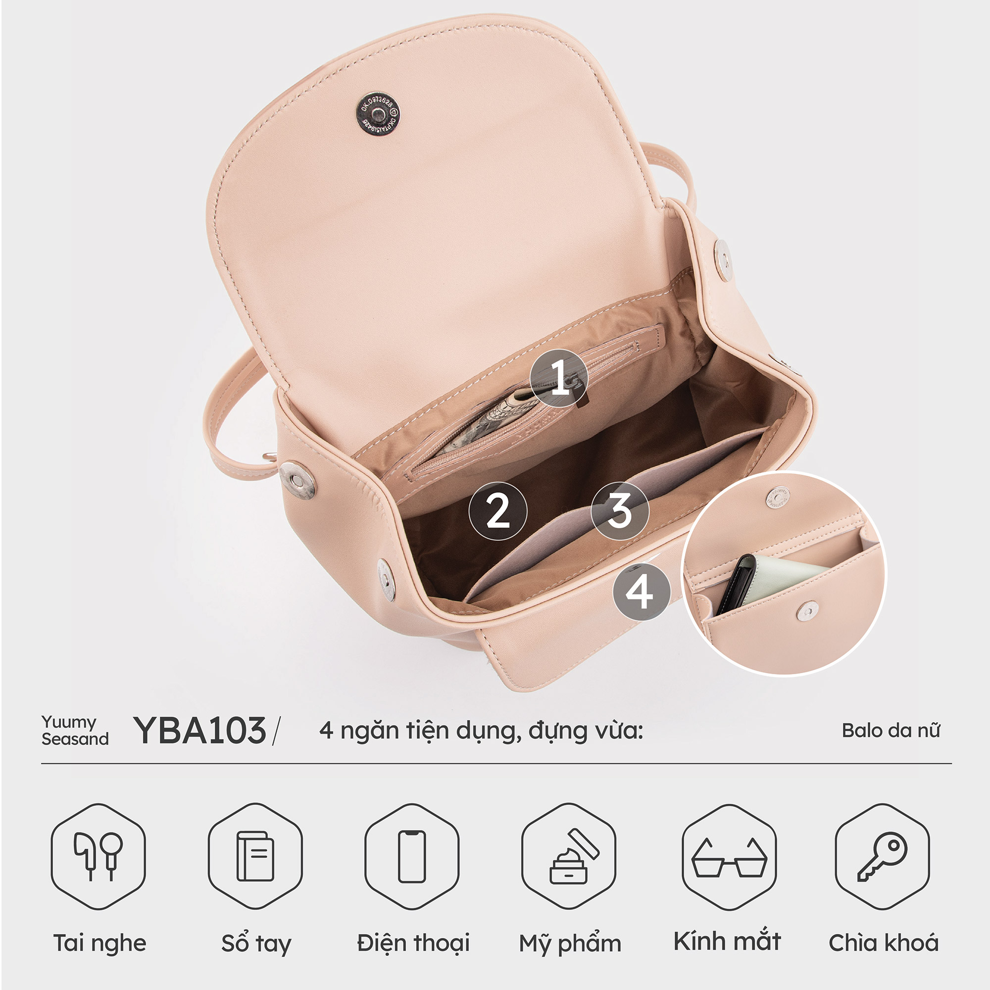 Balo da nữ nắp gập thời trang Yuumy Seasand YBA103