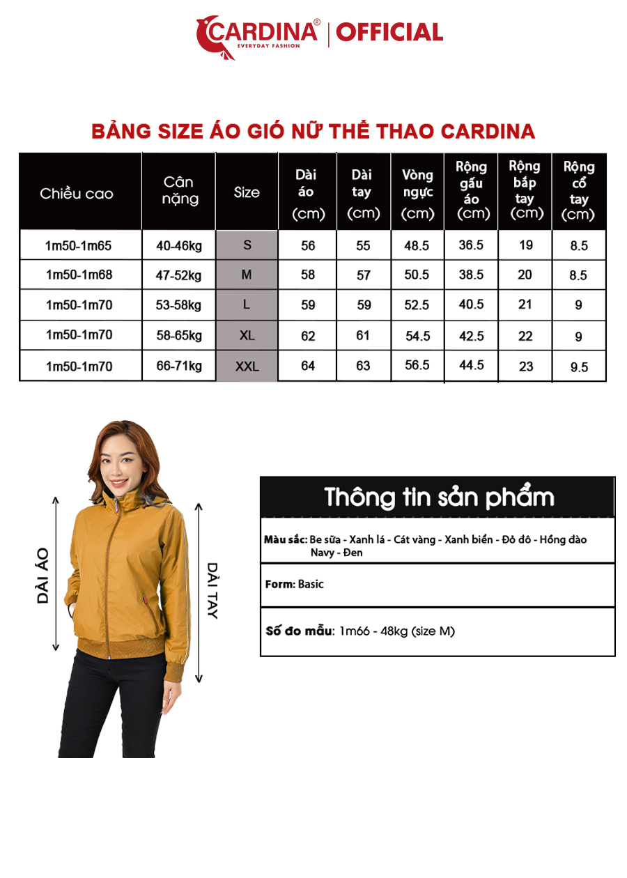 Áo Gió Nữ CARDINA 2 Lớp Lót Lưới Cao Cấp Viền Thể Thao Siêu Nhẹ Cản Gió Cản Bụi Chống Nước 2GFT