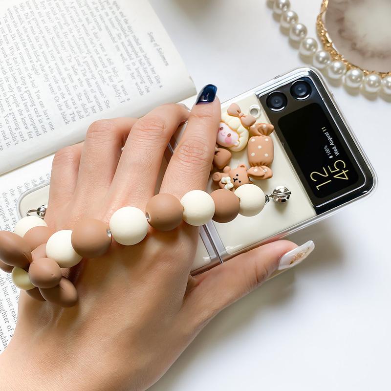 Ốp Lưng Cho Samsung Galaxy Z Flip 4 / Z Flip 3 Trong Suốt Gấu Nâu Kèm Dây Cầm Tay - BUM STORE GALAXY CASE