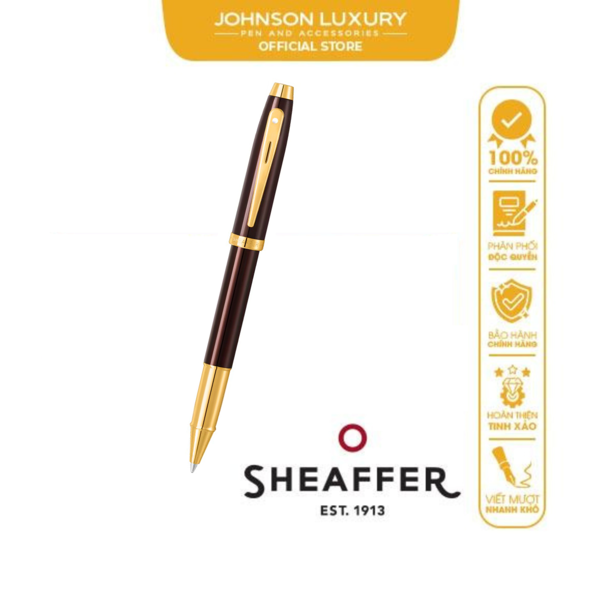 Bút Bi Nước Sheaffer 100 PVD MÀU NÂU CÀ PHÊ VIỀN VÀNG