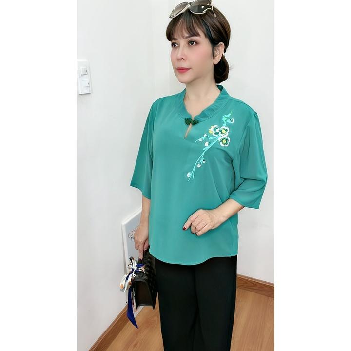 ️Có Big Size️Áo Kiểu Trung Niên Thêu Hoa Sang Trọng Đi Tiệc Cho Mẹ U50-80