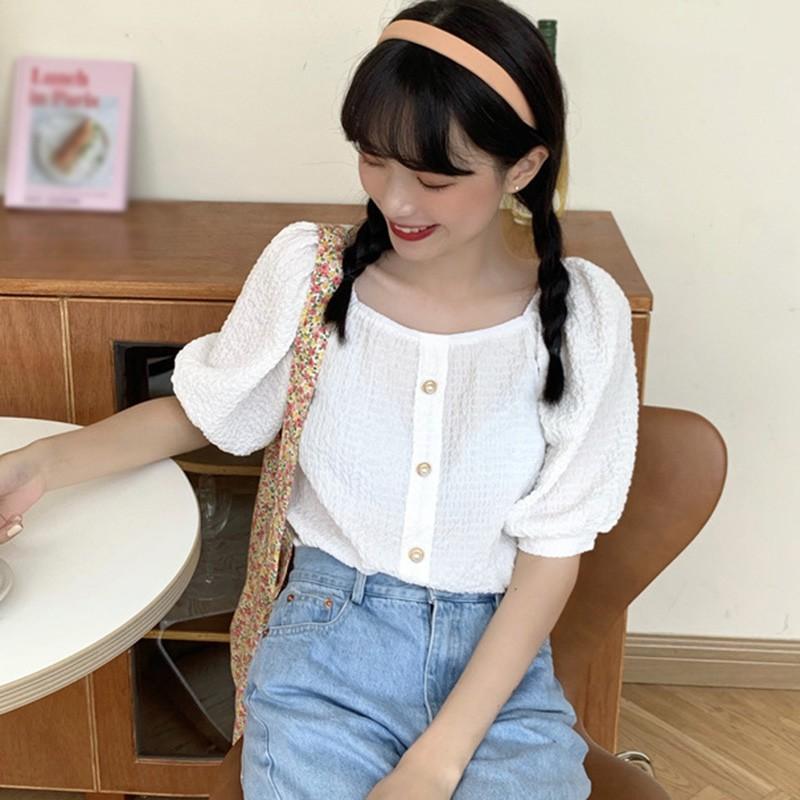 Áo Thun Nữ Tay Ngắn Màu Trơn Phong Cách Hàn Quốc